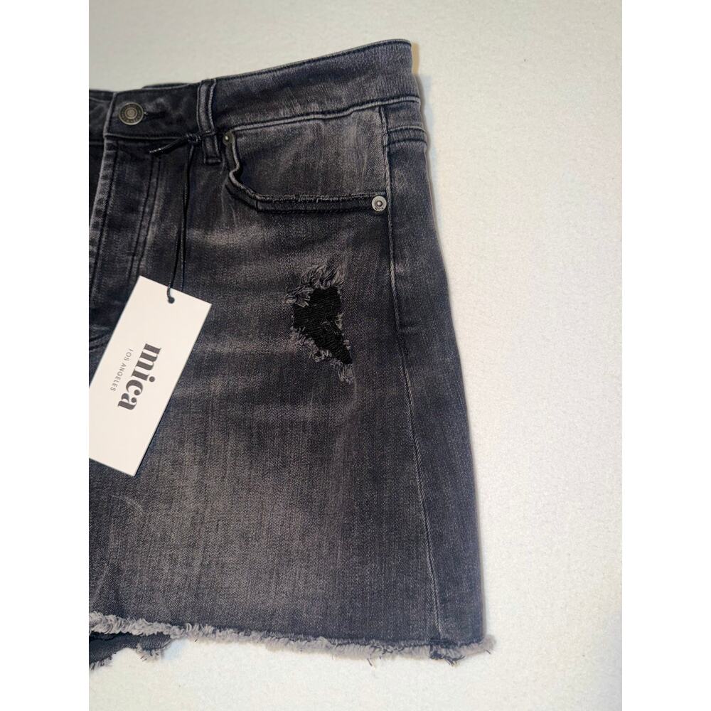 Mica Los Angeles New distressed button zipper black raw frayed hem jeans shorts - Picture 16 of 16